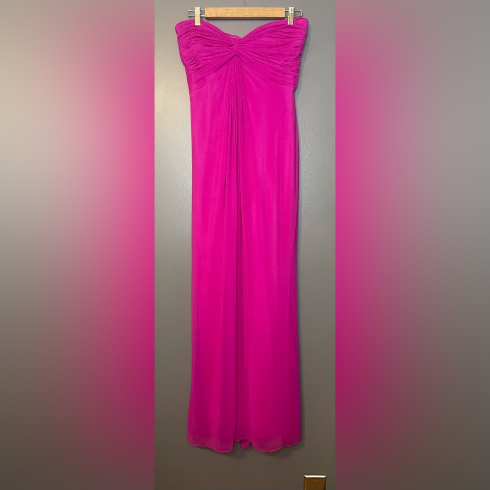 Tadashi Shoji Pink Strapless Ruched Prom Gown